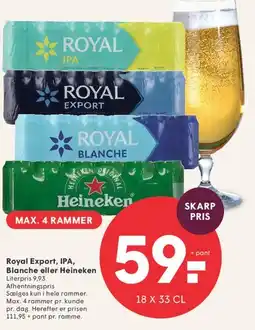 SPAR Royal (Export, IPA, Blanche) eller Heineken - 18 x 33 cl tilbud