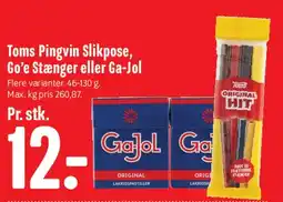Min Købmand Toms Pingvin Slikpose, Gø'e Stænger eller Ga-Jol tilbud