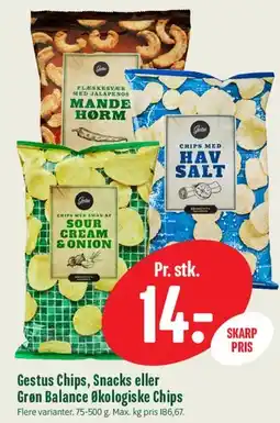 Min Købmand Gestus Chips, Snacks eller Grøn Balance Økologiske Chips tilbud