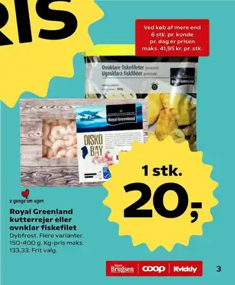 SuperBrugsen Royal Greenland kutterrejer eller ovnklar fiskefilet tilbud