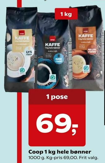 SuperBrugsen Coop 1 kg hele bønner tilbud
