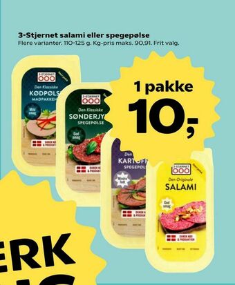 SuperBrugsen 3-Stjernet salami eller spegepølse tilbud