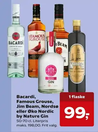 SuperBrugsen Bacardi, Famous Grouse, Jim Beam, Nordsø eller Øko Nordic by Nature Gin tilbud