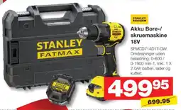 Bauhaus Stanley Fatmax akku bore-/skruemaskine 18v tilbud