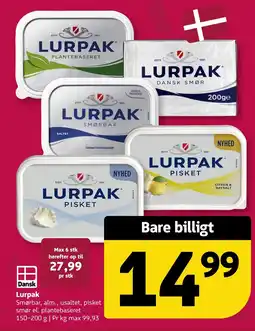 Løvbjerg Lurpak smørbar, alm., usaltet, pisket smør el. plantebaseret tilbud