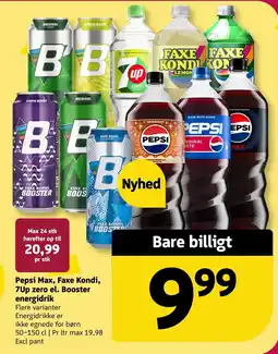 Løvbjerg Pepsi Max, Faxe Kondi, 7Up zero el. Booster energidrik tilbud