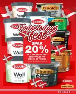 Bauhaus SPAR 20% PÅ AL MALING OG TRÆBESKYTTELSE FRA SADOLIN OG PINOTEX tilbud