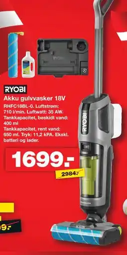 Bauhaus RYOBI Akku gulvvasker 18V tilbud