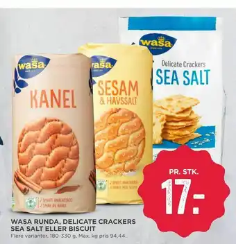 MENY Wasa runda, delicate crackers sea salt eller biscuit tilbud