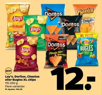 Netto Lay's, Doritos, Cheetos eller Bugles XL chips tilbud