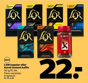 Netto L'OR kapsler eller Karat instant kaffe tilbud