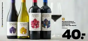 Netto Montgras Reserva Cabernet Sauvignon, Chardonnay, Pinot Noir eller Merlot tilbud