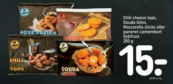 REMA 1000 Chili cheese tops, Gouda bites, Mozzarella sticks eller paneret camembert tilbud