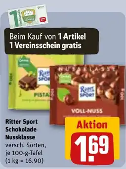 REWE DE Ritter Sport Schokolade Nussklasse tilbud