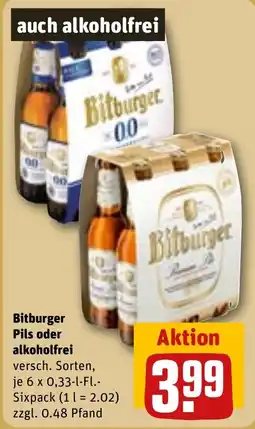 REWE DE Bitburger Pils oder alkoholfrei tilbud