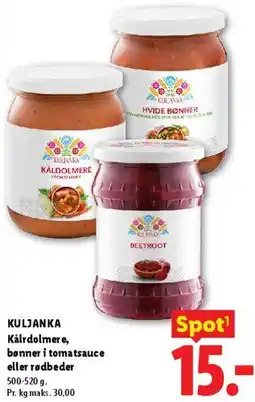 Lidl Kåldolmere / bønner i tomatsauce / rødbeder tilbud