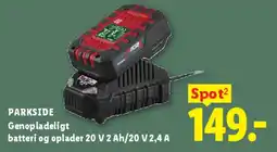 Lidl Genopladeligt batteri og oplader 20 V tilbud