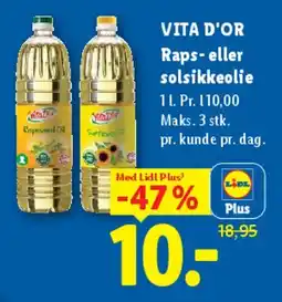 Lidl VITA D'OR Raps- eller solsikkeolie tilbud