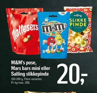 Føtex M&M's pose, Mars bars mini eller Salling slikkepinde tilbud