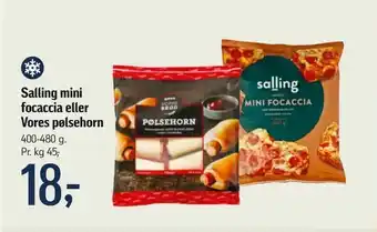 Føtex Salling mini focaccia eller Vores pølsehorn tilbud