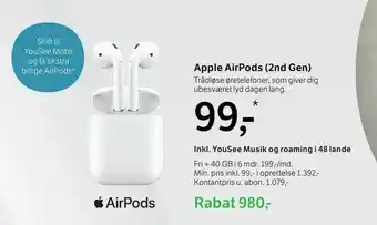 YouSee Apple AirPods (2nd Gen) tilbud