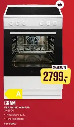 Skousen GRAM keramisk komfur 3KE600 tilbud