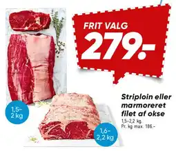 Bilka Striploin eller marmoreret filet af okse tilbud