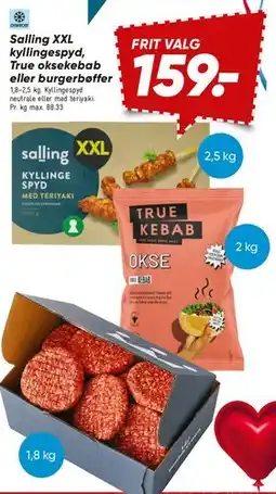 Bilka Salling XXL kyllingespyd / True oksekebab / Burgerbøffer tilbud