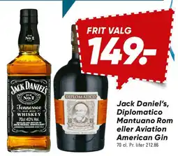 Bilka Jack Daniel's / Diplomatico Mantuano Rom / Aviation American Gin (70 cl) tilbud