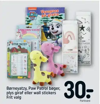 REMA 1000 Børneyatzy, Paw Patrol bøger, plys giraf eller wall stickers tilbud