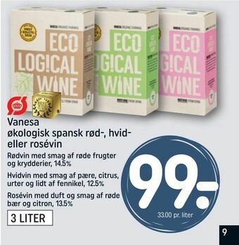 REMA 1000 Vanesa økologisk spansk rød-, hvid eller rosévin tilbud