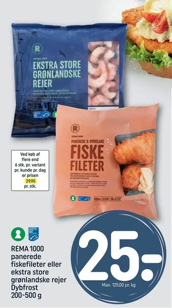REMA 1000 REMA 1000 panerede fiskefileter eller ekstra store grønlandske rejer tilbud