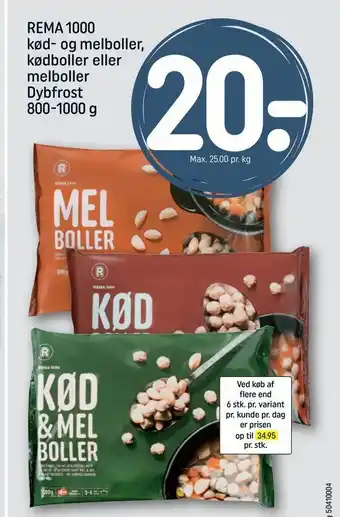 REMA 1000 REMA 1000 kød- og melboller, kødboller eller melboller Dybfrost tilbud