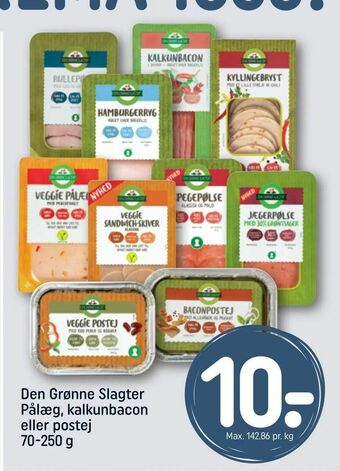 REMA 1000 Den Grønne Slagter Pålæg, kalkunbacon eller postej tilbud