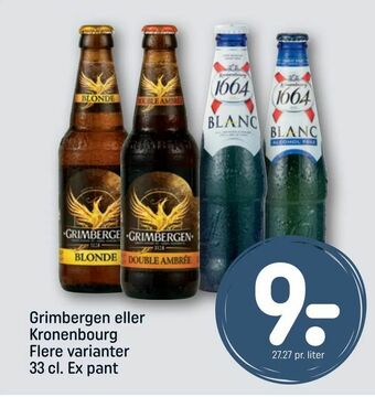 REMA 1000 Grimbergen eller Kronenbourg 33 cl. Ex pant tilbud