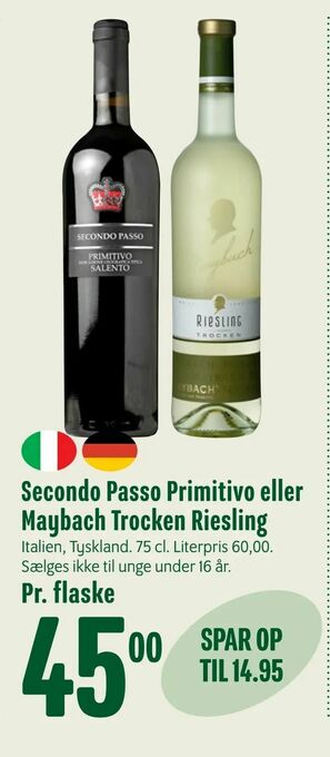 Min Købmand Secondo Passo Primitivo eller Maybach Trocken Riesling tilbud