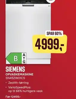 Skousen SIEMENS OPVASKEMASKINE SN45ZW01CS tilbud