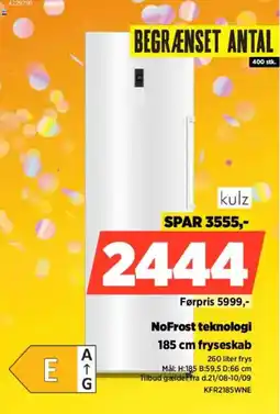 Power kulz 185 cm fryseskab tilbud