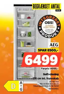 Power AEG 178 cm int. fryseskab tilbud