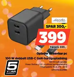 Power dacota platinum 100 W dobbelt usb-c gan-hurtigoplader tilbud