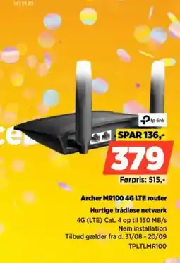 Power tp-link archer mr100 4g lte router tilbud