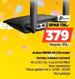 Power tp-link archer mr100 4g lte router tilbud