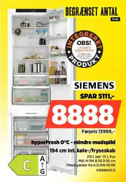 Power Siemens hyperFresh 0°C - mindre madspild 194 cm int. køle-/fryseskab tilbud