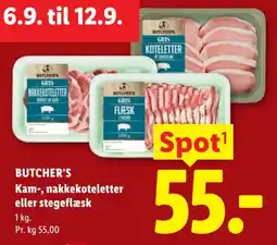 Lidl Butcher's kam-, nakkekoteletter eller stegeflæsk tilbud