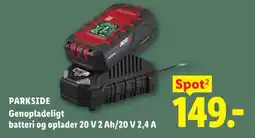 Lidl Parkside genopladeligt batteri og oplader 20 V 2 Ah/20 V 2,4 A tilbud