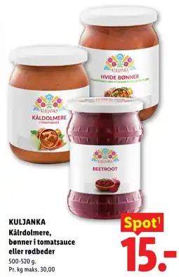 Lidl Kuljanka kåldolmere, bønner i tomatsauce eller rødbeder tilbud