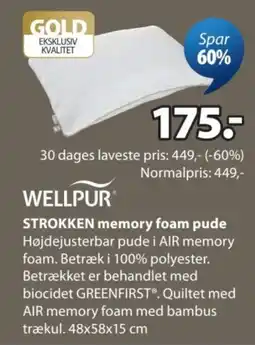 JYSK Wellpur Strokken memory foam pude tilbud