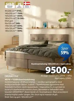 JYSK Dreamzone reipa + tosen kontinental seng tilbud