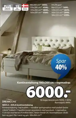 JYSK Dreamzone Nevla + Kola kontinentalseng tilbud