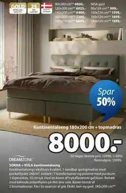 JYSK Dreamzone sokna + vola kontinental seng tilbud